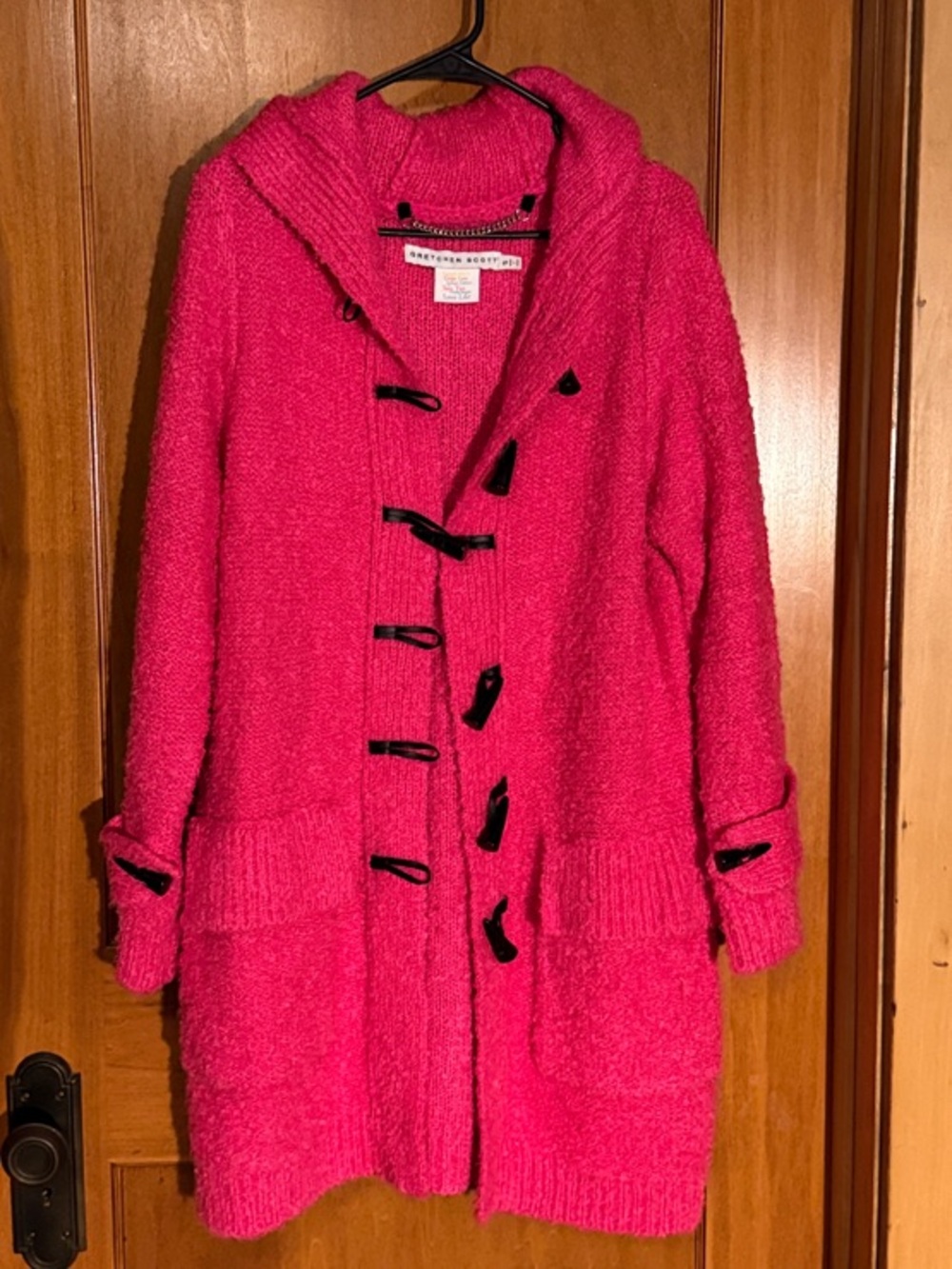 Gretchen Scott Designs Bright Pink Teddy Toggle Sweater with Hood